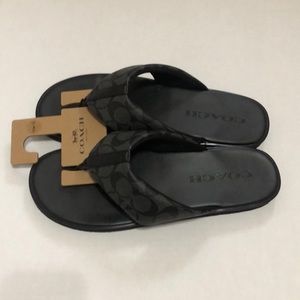 Coach Flip Flop In Black Signature Canvas